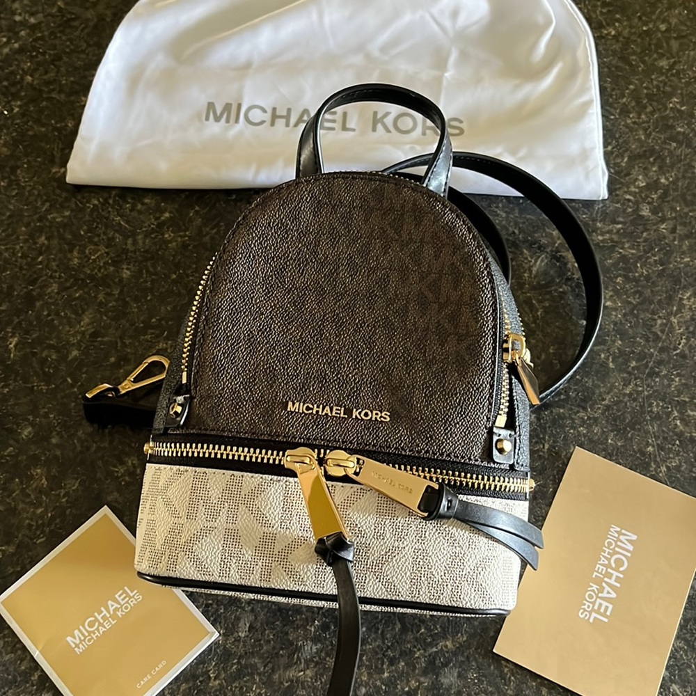 Michael Kors Rhea Mini Backpack Black and White New without tags!💐🦋🦋🦋